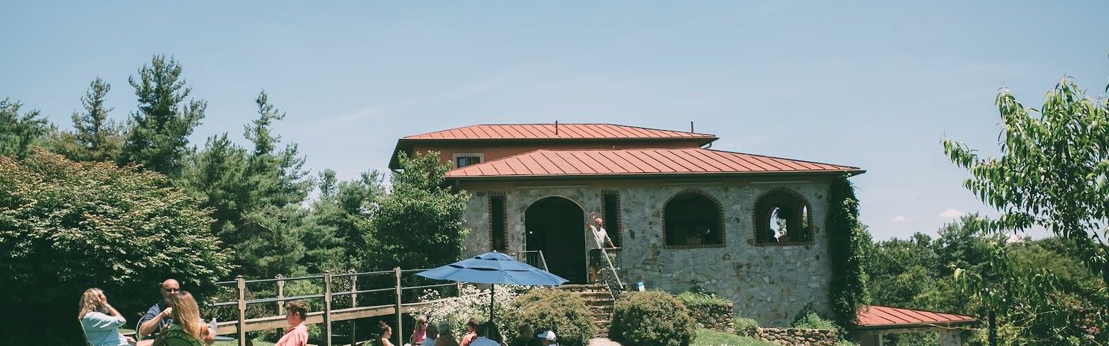 Stone building in green lawn